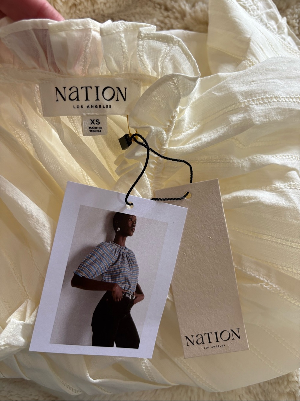 NWT Nation X Anthropology Cream Ruffled Neck Peasant Blouse - Picture 4 of 5